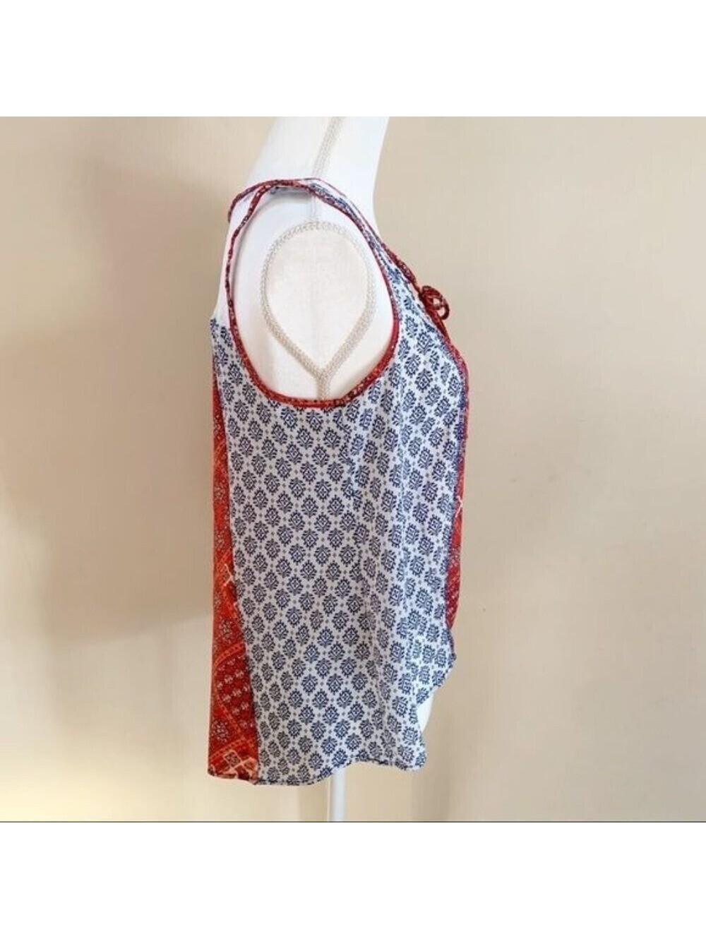 Jolt Tank Top Womens Medium Red Blue Mixed Print Lace Back Boho Patchwork - Picture 3 of 6